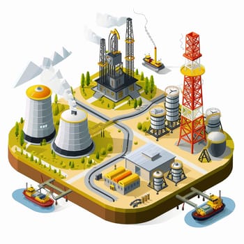 project teamwork in the field of oil production. isometric illustration. High quality illustration