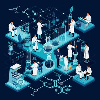 project teamwork in medicine, science and biology. isometric illustration. High quality illustration