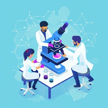 project teamwork in medicine, science and biology. isometric illustration. High quality illustration