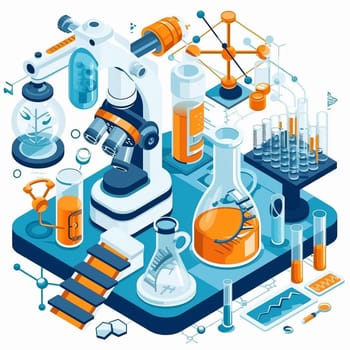 project teamwork in medicine, science and biology. isometric illustration. High quality illustration