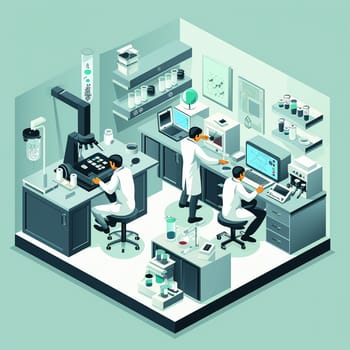 project teamwork in medicine, science and biology. isometric illustration. High quality illustration