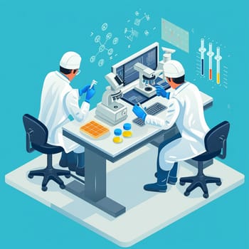 project teamwork in medicine, science and biology. isometric illustration. High quality illustration