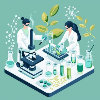 project teamwork in medicine, science and biology. isometric illustration. High quality illustration