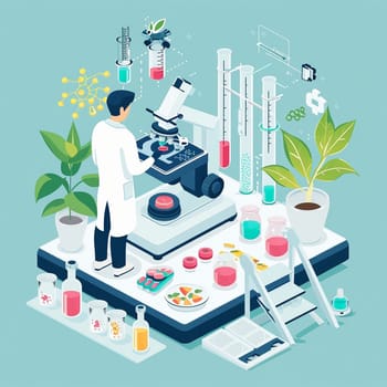 project teamwork in medicine, science and biology. isometric illustration. High quality illustration