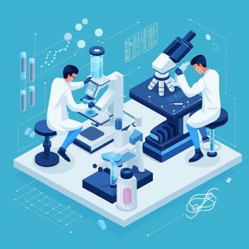 project teamwork in medicine, science and biology. isometric illustration. High quality illustration