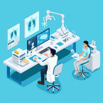 project teamwork in medicine, science and biology. isometric illustration. High quality illustration