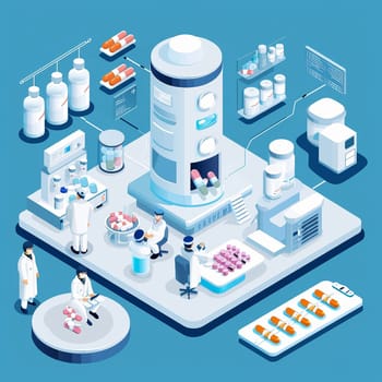 project teamwork in medicine, science and biology. isometric illustration. High quality illustration