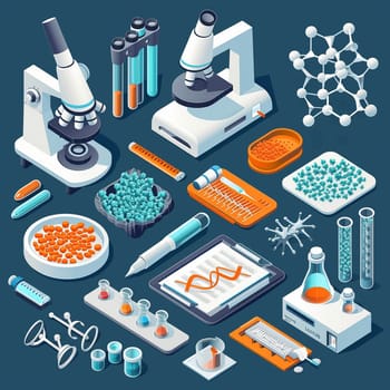 project teamwork in medicine, science and biology. isometric illustration. High quality illustration