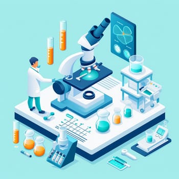 project teamwork in medicine, science and biology. isometric illustration. High quality illustration