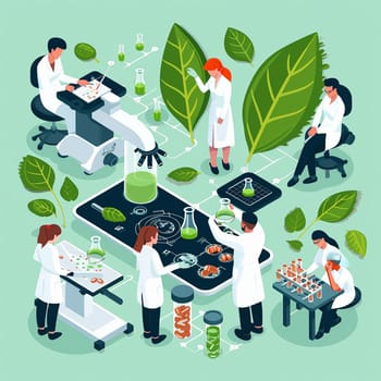 project teamwork in medicine, science and biology. isometric illustration. High quality illustration