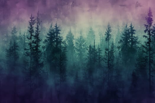 Mysterious midnight forest with a gradient of deep purple. AI generative.