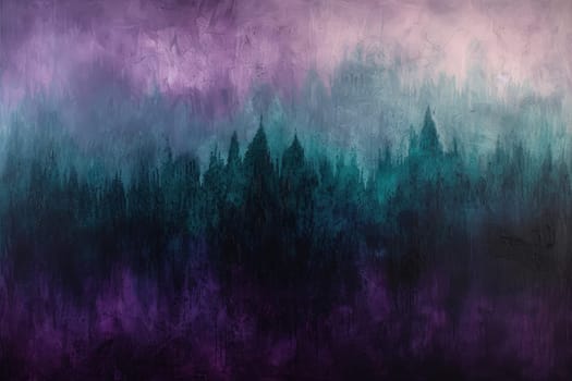 Mysterious midnight forest with a gradient of deep purple. AI generative.