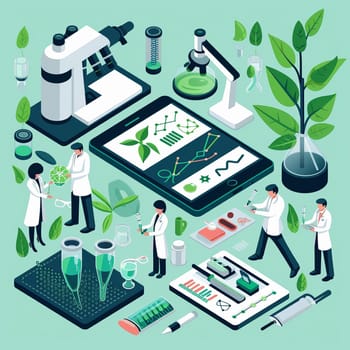 project teamwork in medicine, science and biology. isometric illustration. High quality illustration