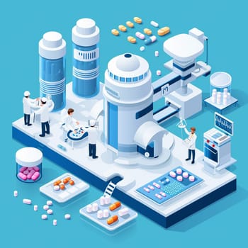 project teamwork in medicine, science and biology. isometric illustration. High quality illustration