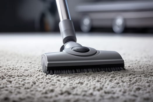 Cleaning a light-colored carpet with a vacuum cleaner. Housework concept.