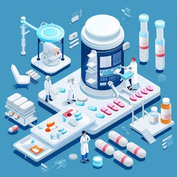 project teamwork in medicine, science and biology. isometric illustration. High quality illustration