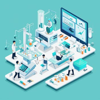 project teamwork in medicine, science and biology. isometric illustration. High quality illustration