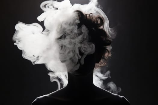 black and white portrait of people with smoke cigarette.