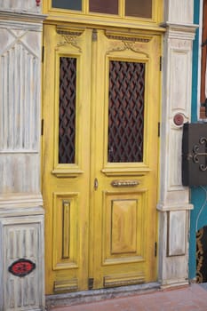 yellow wood door texture background,