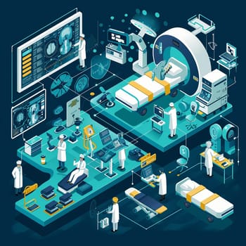 project teamwork in medicine, science and biology. isometric illustration. High quality illustration