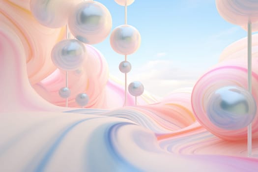 Pastel dreamland with floating spheres, ideal for imaginative scenes, peaceful backgrounds, or surreal digital compositions. Generative AI
