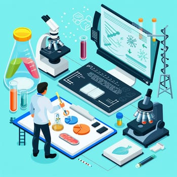 project teamwork in medicine, science and biology. isometric illustration. High quality illustration