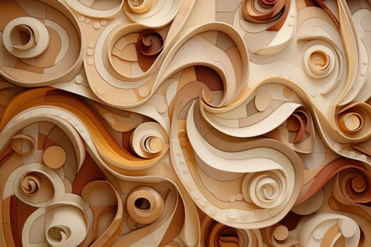 Beige and caramel swirls in a mesmerizing 3D pattern, perfect for elegant backdrop, luxury design projects, or artistic expression. Generative AI