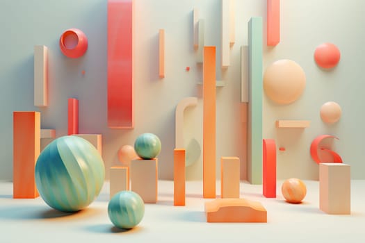 Geometric playfulness with a mix of 3D shapes in pastel hues, perfect for dynamic visuals, educational materials, or modern design elements. Generative AI