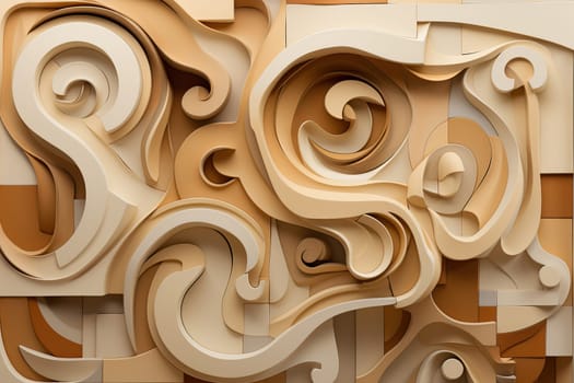 Elegant beige swirls carved in 3D, ideal for luxury textures, perfect for elegant backdrop, luxury design projects, or artistic expression. Generative AI