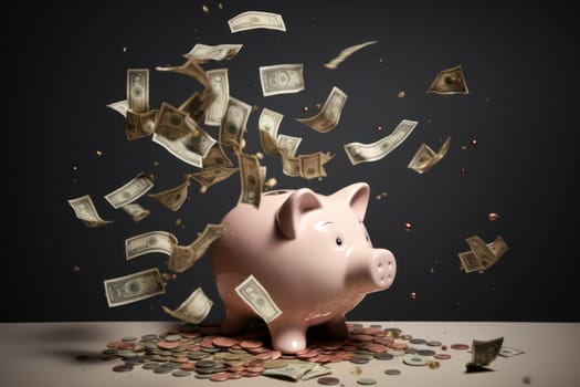A lot of dollar money with piggy bank.