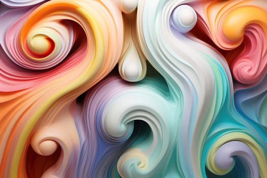 Colorful pastel swirls create a hypnotic and artistic abstract, ideal for bold visuals and modern art. Generative AI
