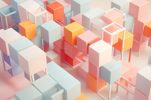 Colorful 3D cubes in a structured grid, perfect for conceptual art or modern design backgrounds. Abstract geometric backdrop. Generative AI