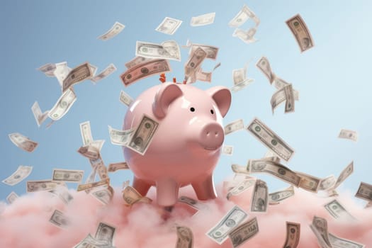 A lot of dollar money with piggy bank.