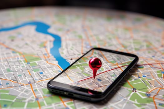 Isometric location track app on touchscreen smartphone.
