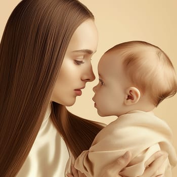 Mom gently hugs her baby. Cute family photo. High quality illustration