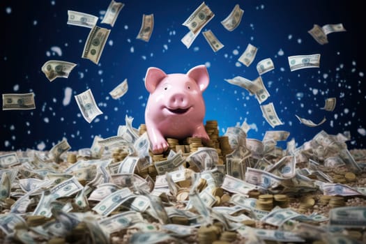 A lot of dollar money with piggy bank.