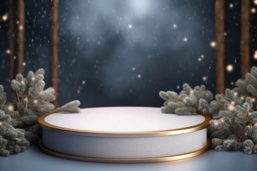 Minimal podium mockup on winter background.