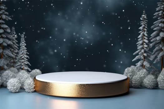 Minimal podium mockup on winter background.