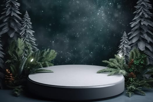 Minimal podium mockup on winter background.