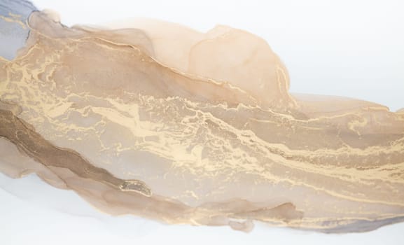 The picture is painted with alcohol ink on a white background. Luxury abstract fluid art technique: bronze, silver, metallic and gold color.