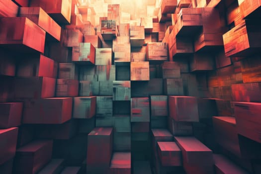Abstract background of cube blocks wall stacking design for cubic wallpaper background.