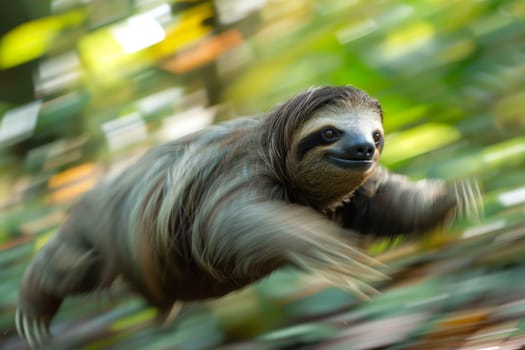 A sloth that fast runs in blur background .generative AI.