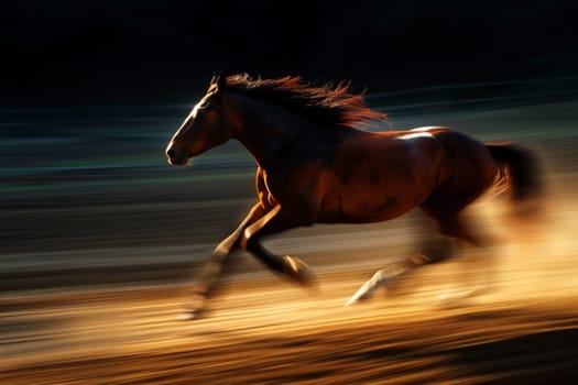 A Horse that fast runs in blur background .generative AI.