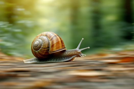 A snail that fast runs in blur background .generative AI.