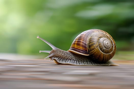 A snail that fast runs in blur background .generative AI.