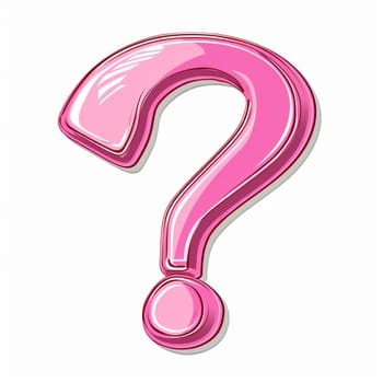 Cartoon Doodle Pink Question Mark on White Background.