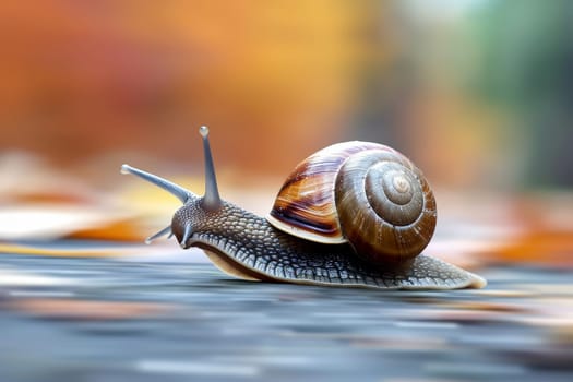 A snail that fast runs in blur background .generative AI.