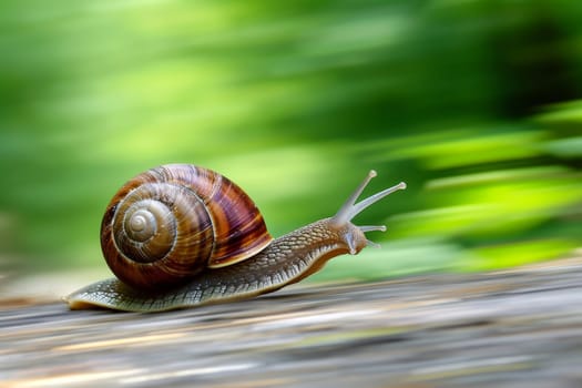 A snail that fast runs in blur background .generative AI.