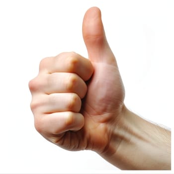 Positive Vibes. Hand making the thumbs-up.Isolated on white background. Copy space. Positive expression.