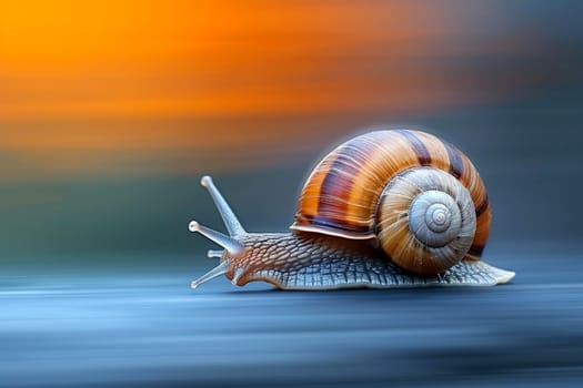 A snail that fast runs in blur background .generative AI.